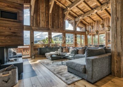 sejour canepe cheminee chalet luxe vue mont blanc